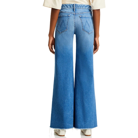 MOTHER JEANS WOMENS SIZE 26 THE ROLLER FRAY HIGH-RISE WIDE LEG FLARE BLUE NEW - Picture 2 of 13